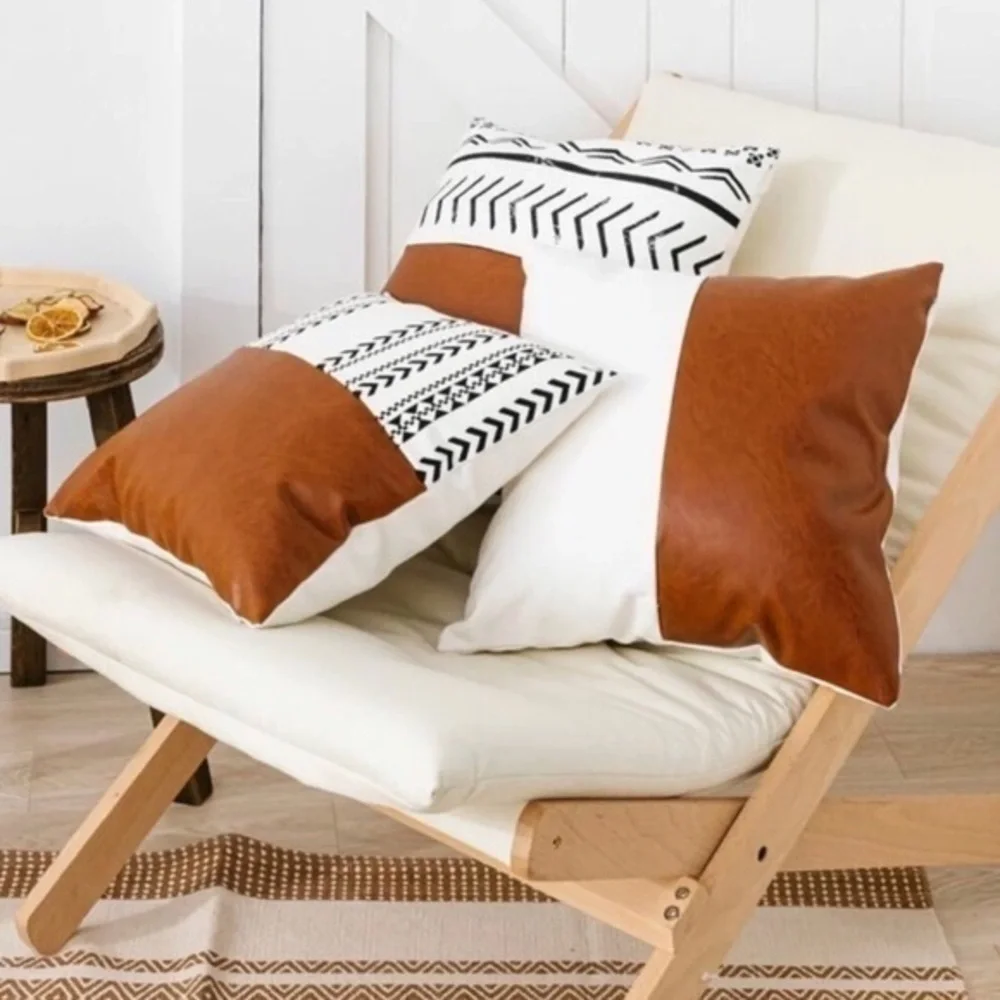 2 Decorative Faux Leather Pillowcases | 17.7x17.7”